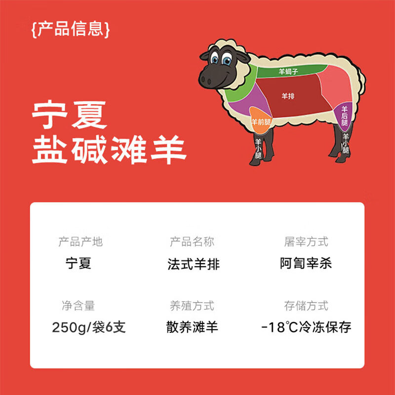 午羊 宁夏滩羊肉 生鲜 新鲜羊排条法式羊排净重600g 炖煮烧烤食材 【法式小切】法式羊排12支