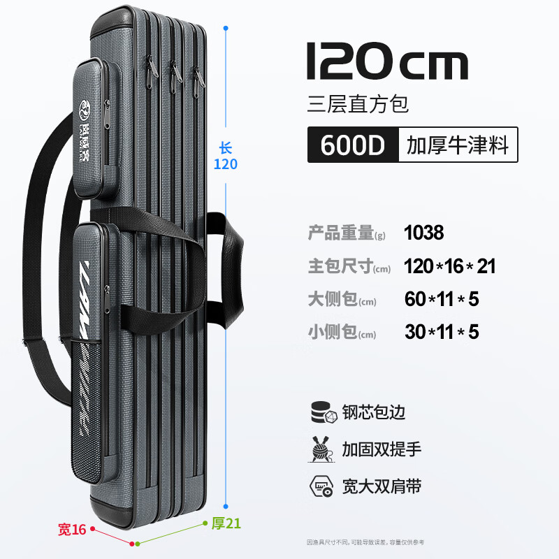 煦凜德國魚竿包輕便型竿包裝備漁具包釣魚桿包魚竿收納包魚具包大容量 【120cm三層】直方款