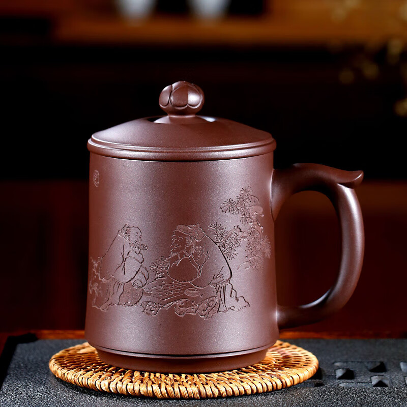 lism紫砂杯宜兴紫砂纯全手工泡茶家用大容量原矿紫泥名家静思之品茶图