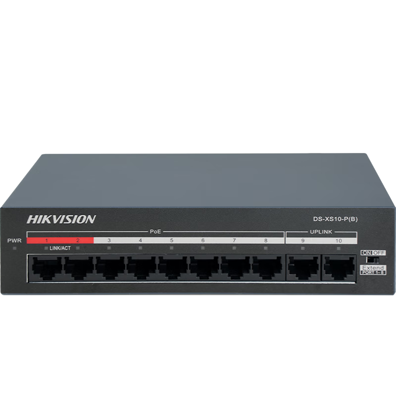 海康威视（HIKVISION）8口百兆POE供电交换机 远距离网线传输集线器 金属外壳散热 红口保障 安装便捷DS-XS10-P