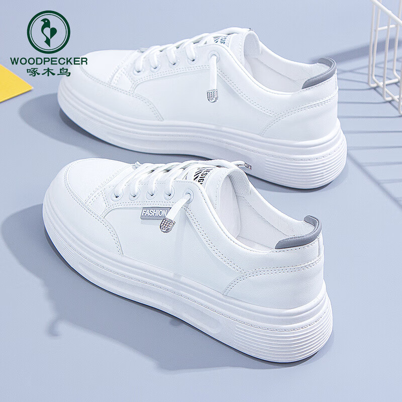 啄木鸟小白鞋女2025夏季新款小码运动鞋女34码软底百搭真皮休闲板鞋外