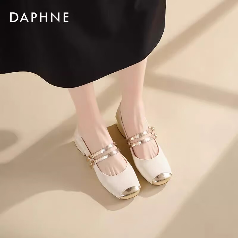 达芙妮法式玛丽珍女鞋2026早春新款国风新中式单鞋女气质粗跟高跟鞋ZJ 杏色【双带扣】 跟高3cm 39