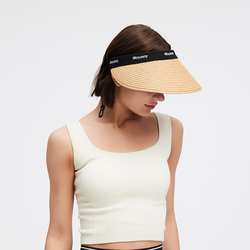 OhSunny防晒空顶草帽春夏户外女防紫外线大檐护脸遮阳太阳帽 丝雾咖 M均码