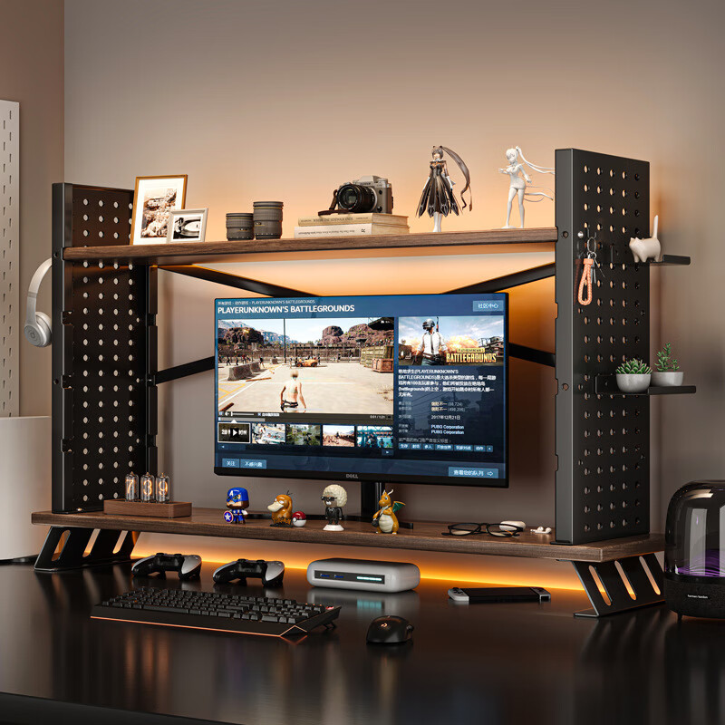 木丁丁顯示器增高架臺(tái)式電腦桌置物架多層洞洞板多功能電競(jìng)房手辦收納架
