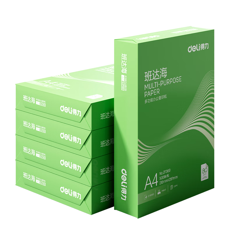 得力（deli）班达海A4打印纸 70g克500张*5包一箱 双面复印纸 高性价比草稿纸 整箱2500张ZF352