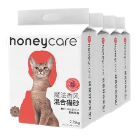 HONEYCARE 好命天生混合貓砂2.75kg 豆腐膨潤土貓砂 除味低塵貓砂 魔法香風(fēng)四包裝 高品質(zhì)無(wú)塵砂