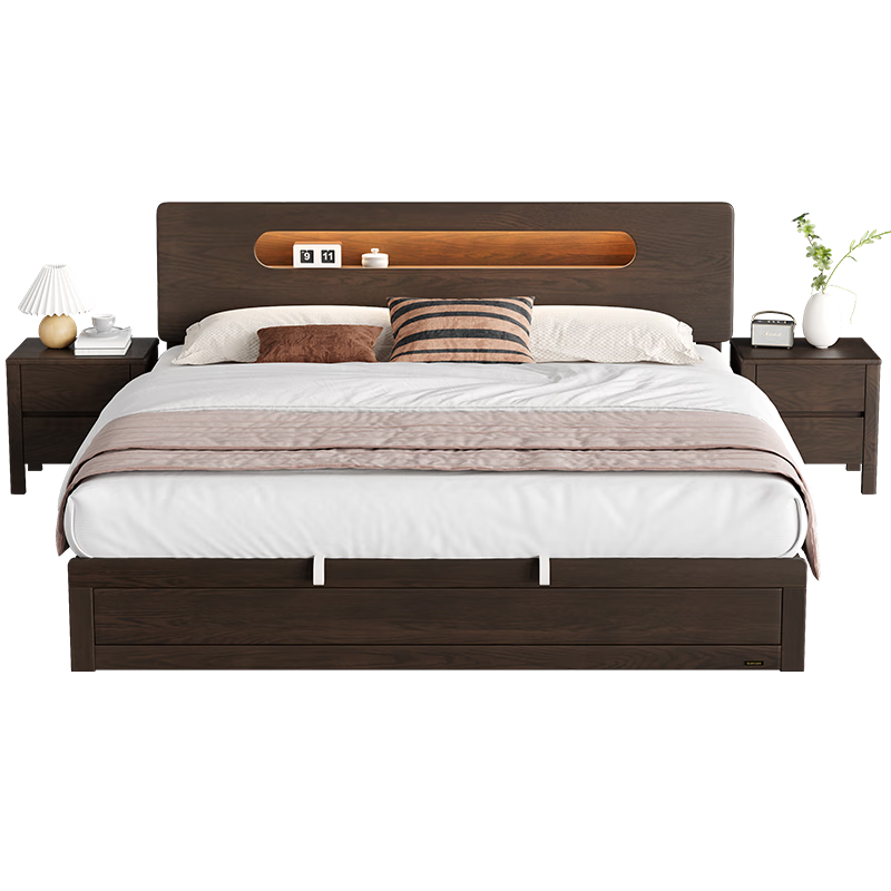 ȫ�ѼҾ���ľʵľ˫�˴�1.8x2�������Ҵ������ɴ�����ľɫ�๦�ܴ� ��̿����+Ҭ˿��|���� (��8cm) 1.5��