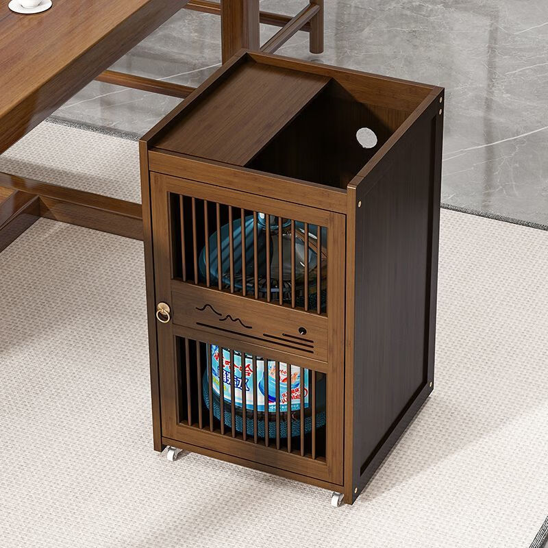 中式移动茶水柜家用小茶台茶桌边柜客厅带轮茶几烧水壶一体置物架 旭日东升无盖款