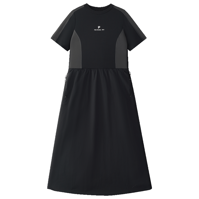 FILA FUSION斐樂官方潮牌針梭拼長裙女子2025夏季運動休閑裙子時尚