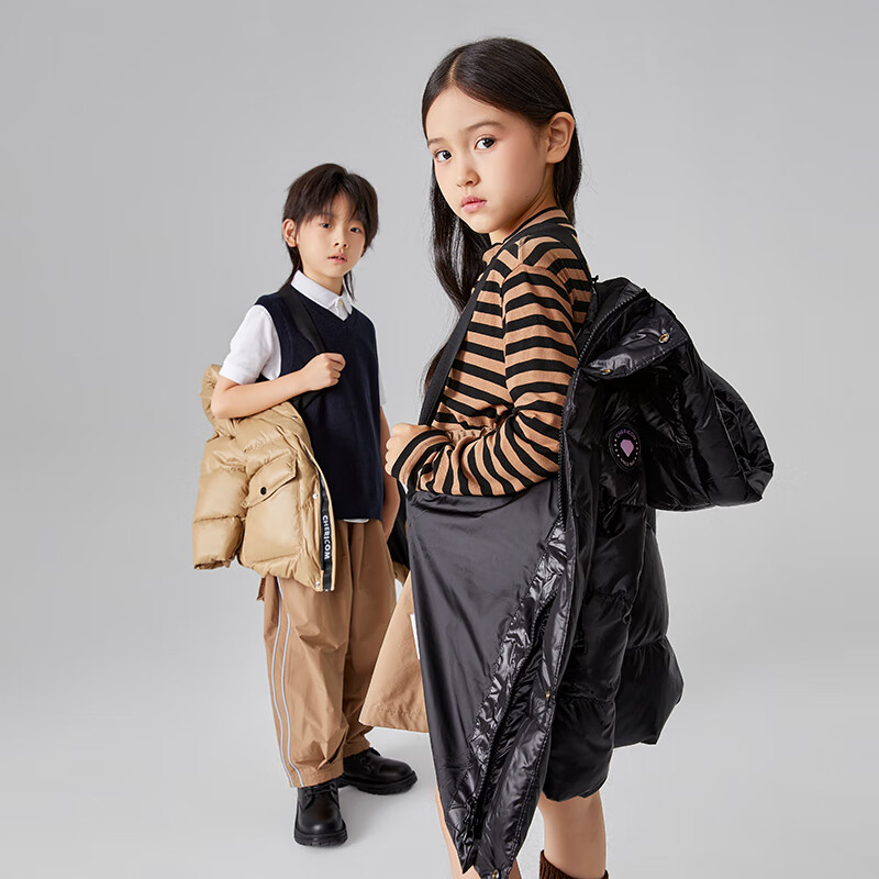 千仞岗秋冬季儿童羽绒服中长款男女童外套百搭休闲冬装石墨烯保暖防寒服 摩登咖 120 cm