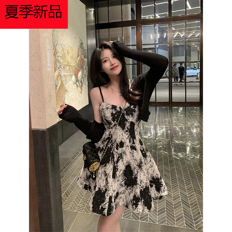 鄂爾都市牧王赫本風茶歇法式吊帶連衣裙女夏季2025新款感氣質(zhì)小個子短裙子 吊帶裙 S 80-100斤