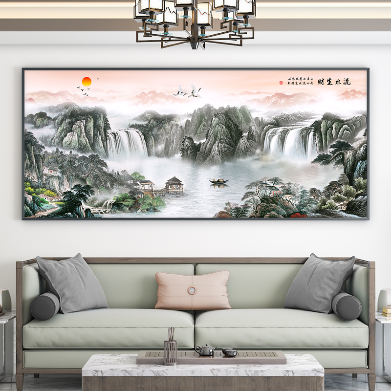 木卫山水画客厅风景新中式客厅山水挂画办公室字画国画沙发背景墙装饰