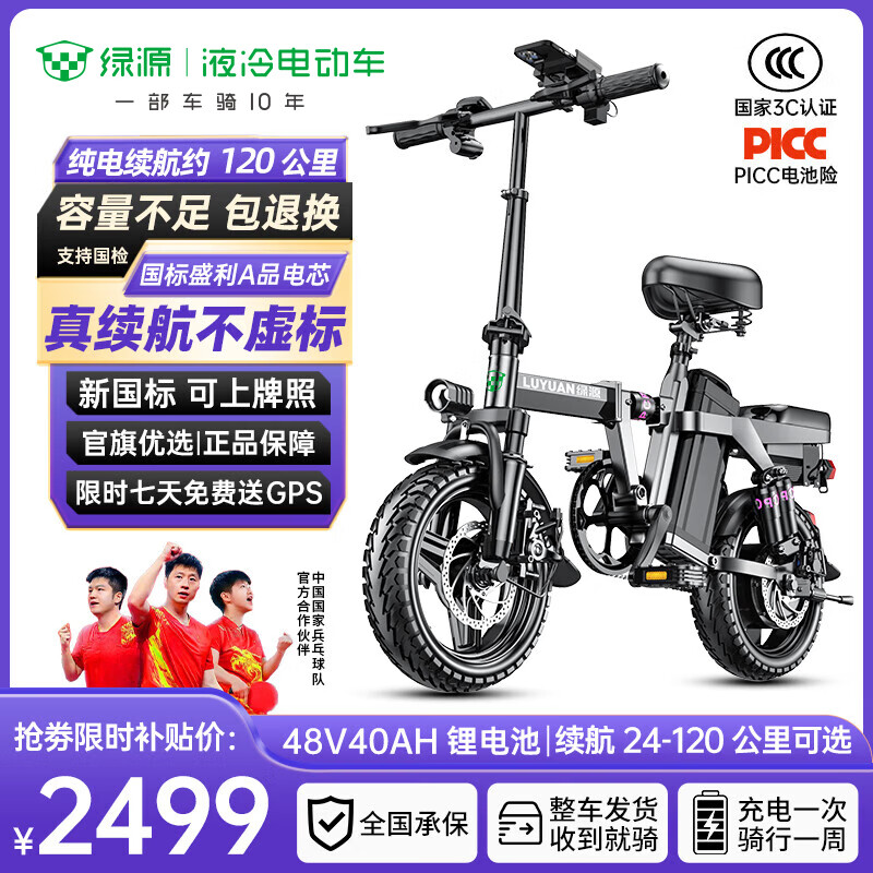 绿源【向往的生活推荐品牌】电动自行车新国标代驾折叠电动车超长续航铝合金锂电池助力电瓶车 航空铝合金灰色-40A-纯电120公里