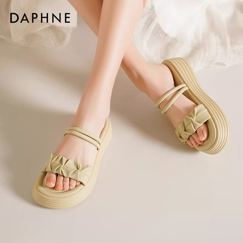 达芙妮厚底凉鞋女2026夏季新款时尚百搭裙子外穿拖鞋可两穿沙滩凉鞋LP 黄色【双带可两穿】 3.5cm软底 36