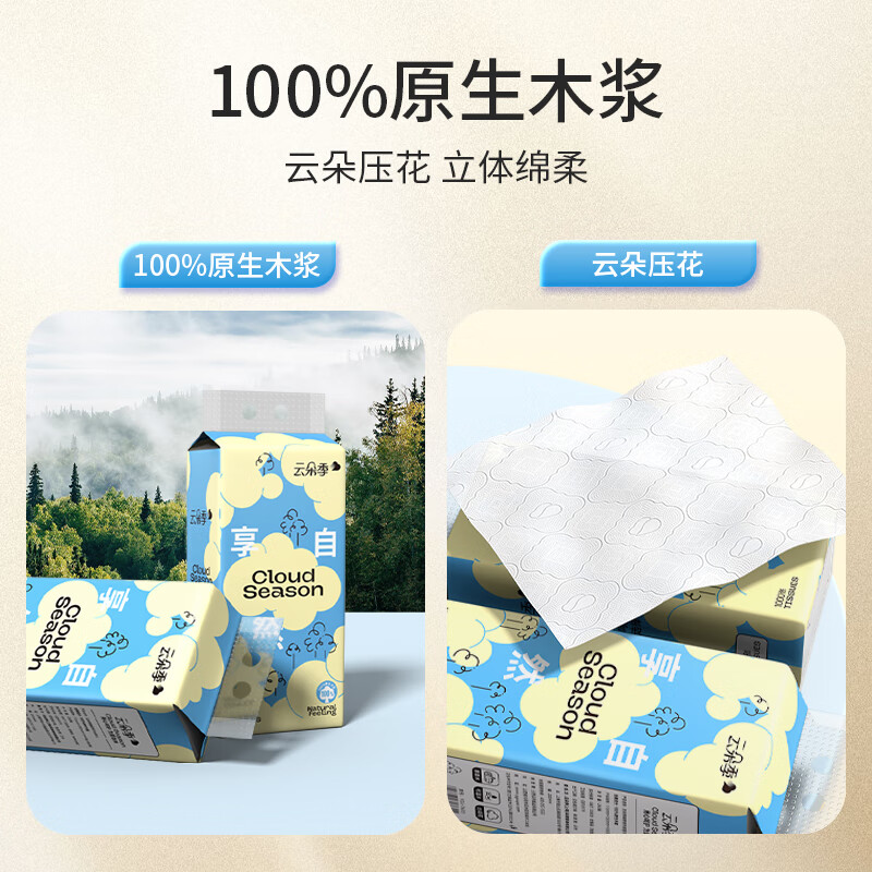 云朵季悬挂式抽纸纸巾100%原生木浆柔软亲肤面巾纸家用纸巾餐巾纸卫生纸 【优等品/整箱】 4层 1000张*10提