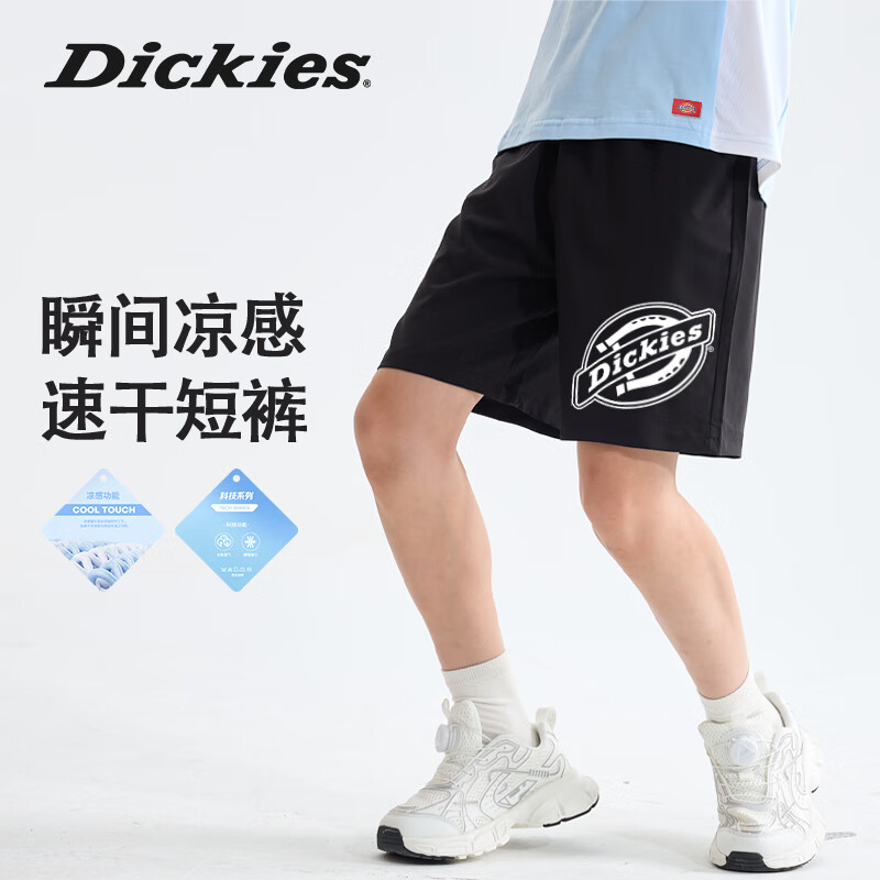 DICKIESDickies童装男童裤子夏季儿童2025新款速干短裤小童凉感运动裤潮 黑/DK白倾斜左下K 110 【推荐体重30-37斤】