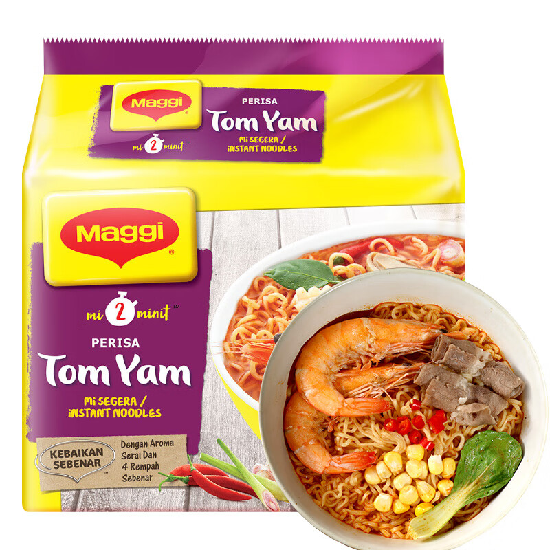 雀巢Maggi 美极快熟面冬阴功汤味 80g*5袋马来西亚进口方便面拉面速食