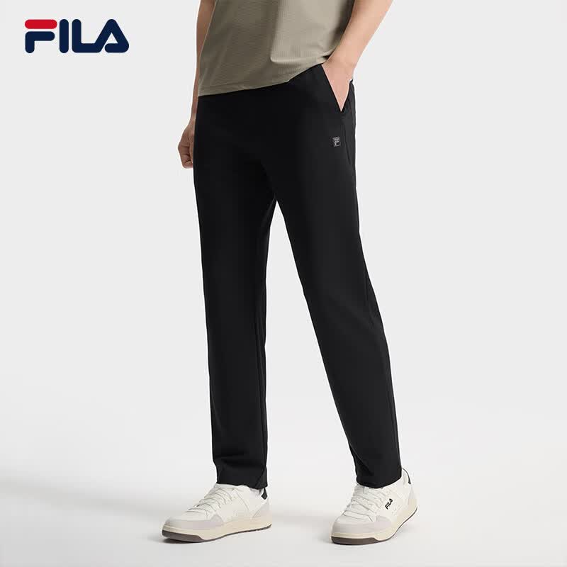 FILA 斐乐官方男士针织长裤夏季新款时尚简约休闲直口裤商务通勤裤 正黑色-BK M 170/80A/M