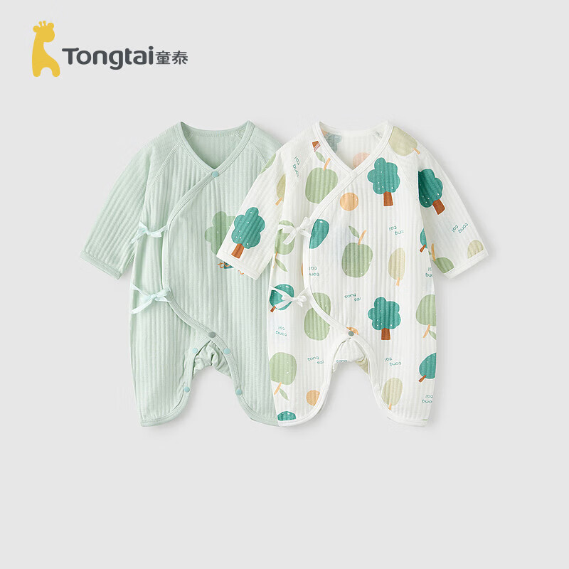 童泰（TONGTAI）婴儿连体衣夏纯棉衣服初生宝宝蝴蝶哈衣爬服提花绿色59cm