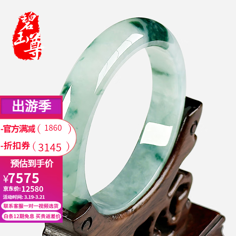 碧玉尊 冰种翡翠手镯女款玉手镯女士玉镯子 手镯珠宝玉器A货带证