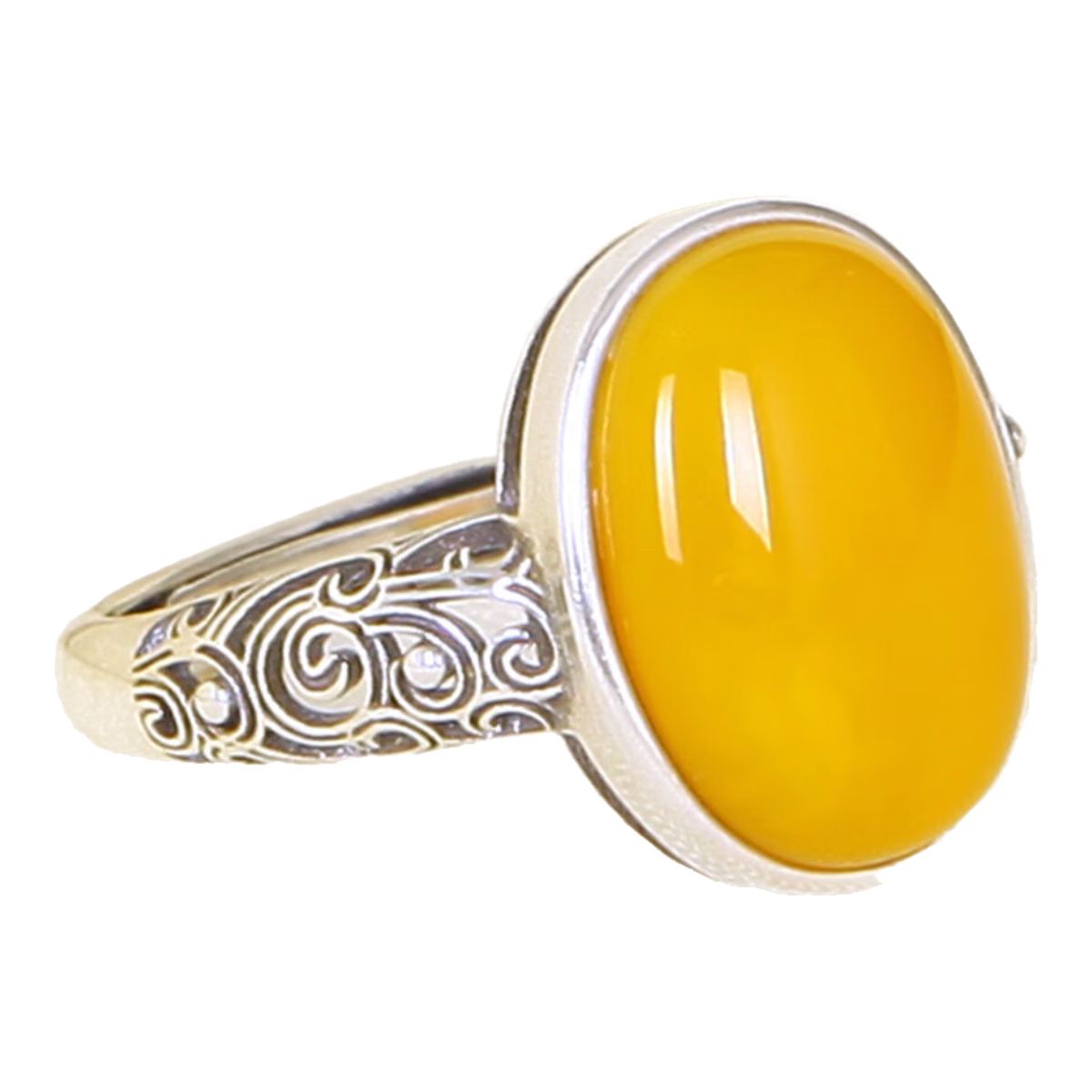 嘉樂(lè )天然蜜蠟戒指女銀雞油黃老蜜蠟指環(huán)銀鑲琥珀蜜蠟復古可調節女戒 可調節/6549