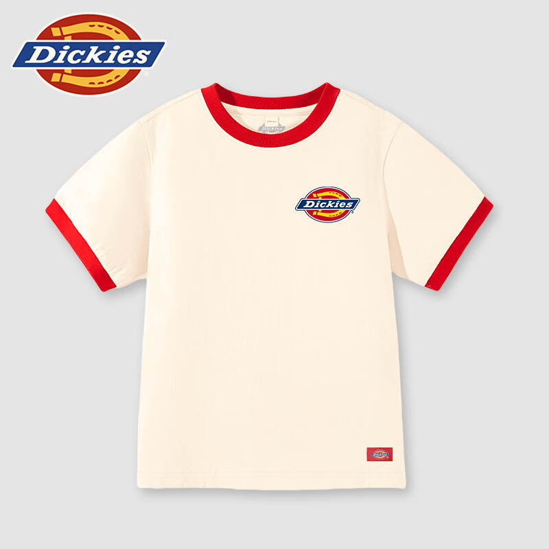DICKIESDickies儿童短袖夏季女孩洋气时尚圆领春装小童纯棉透气休闲半袖 杏/DK红标K 140