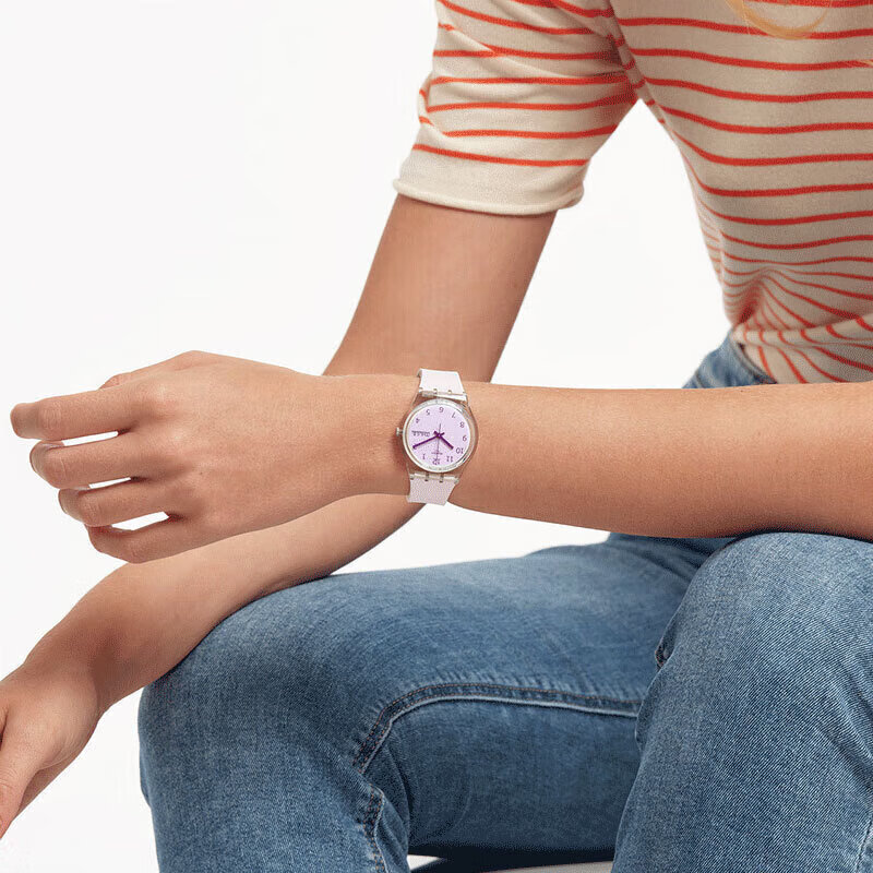 斯沃琪（Swatch）瑞士手表  双日历生日礼物男女时尚初高中学生腕表 【精美礼袋】无尽雪粉 GE714