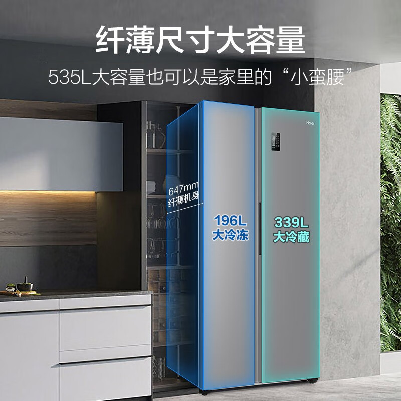 海尔（Haier）535升星辉系列一级能效双变频对开双开门家用电冰箱超薄无霜净味BCD-535WGHSSEDS9大容量升级款