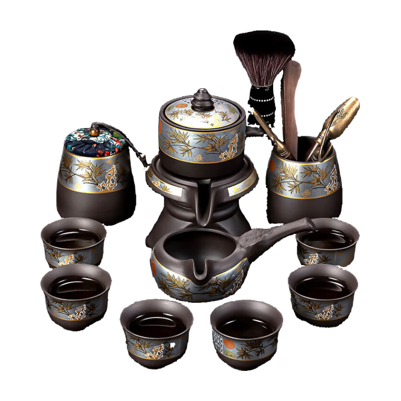 正揚(yáng)紫砂懶人自動茶具套裝家用整套石磨旋轉(zhuǎn)防燙功夫泡茶器茶壺杯貼花 紫砂自動(竹韻)六杯+茶罐茶道