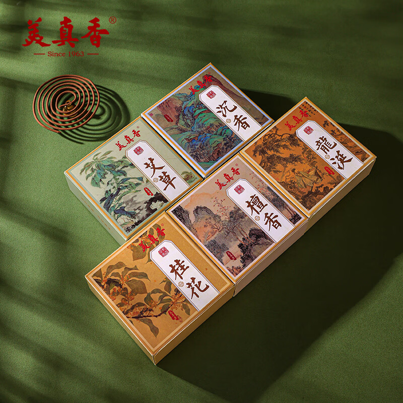 美真香 檀香沉香龙涎桂花艾草香盘香熏香家用室内香薰 5味共100环