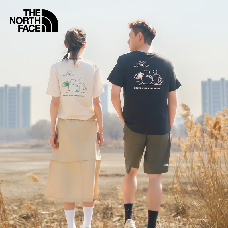 北面（The North Face）【都市经典系列】短袖T恤小熊 情侣款男女户外圆领25年夏季8F5R QLI/米白色 2XL /185