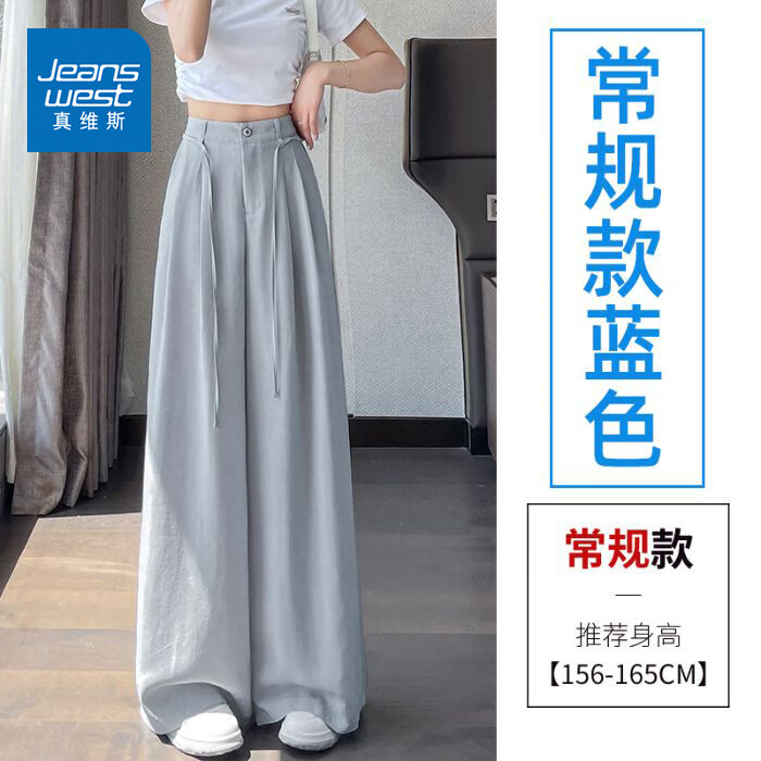 真维斯（Jeanswest）棉麻休闲裤女夏季薄款2025新款舒适阔腿高腰天丝亚麻山本裤子女 蓝色（常规款） L