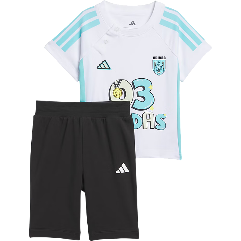 阿迪達(dá)斯 （adidas）童裝25夏兒童寶寶短袖運(yùn)動(dòng)套裝嬰童透氣短袖套裝JM3416 JM3416 92