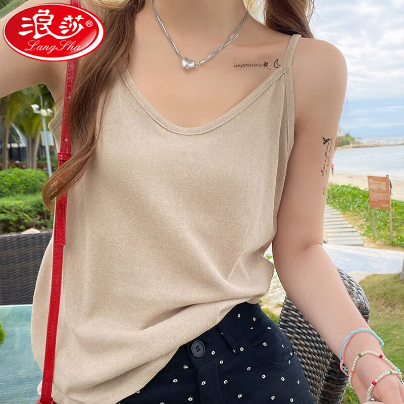 浪莎吊带背心女夏季新款外穿棉麻打底宽松慵懒上衣宽肩带无袖t恤内搭 白+黑【两件更优惠】背心款 L 【推荐115-130斤】