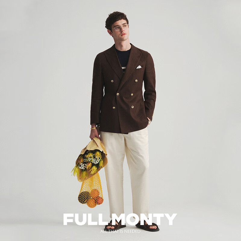 FULL MONTY【高克重苎麻棉】新款西服外套男双排扣无结构单西休闲高级感西装 巧克力棕20040 50