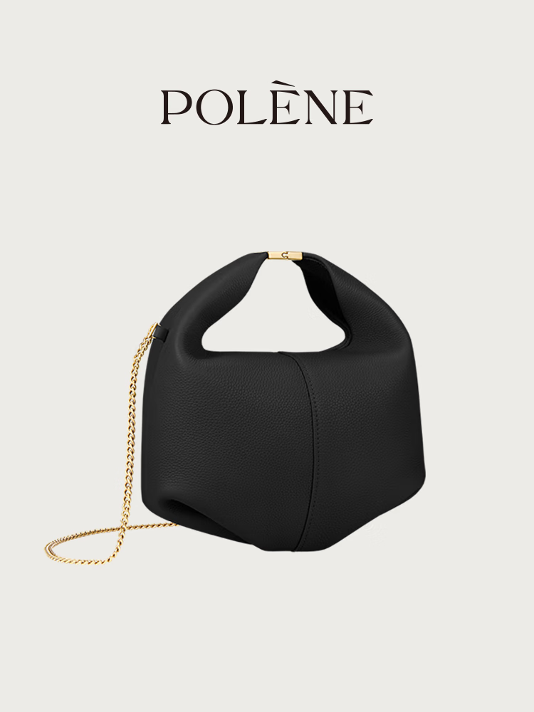 Polene波灵恩Beri 黑色荔枝牛皮（链条款）手提斜挎包 黑色（链条款）
