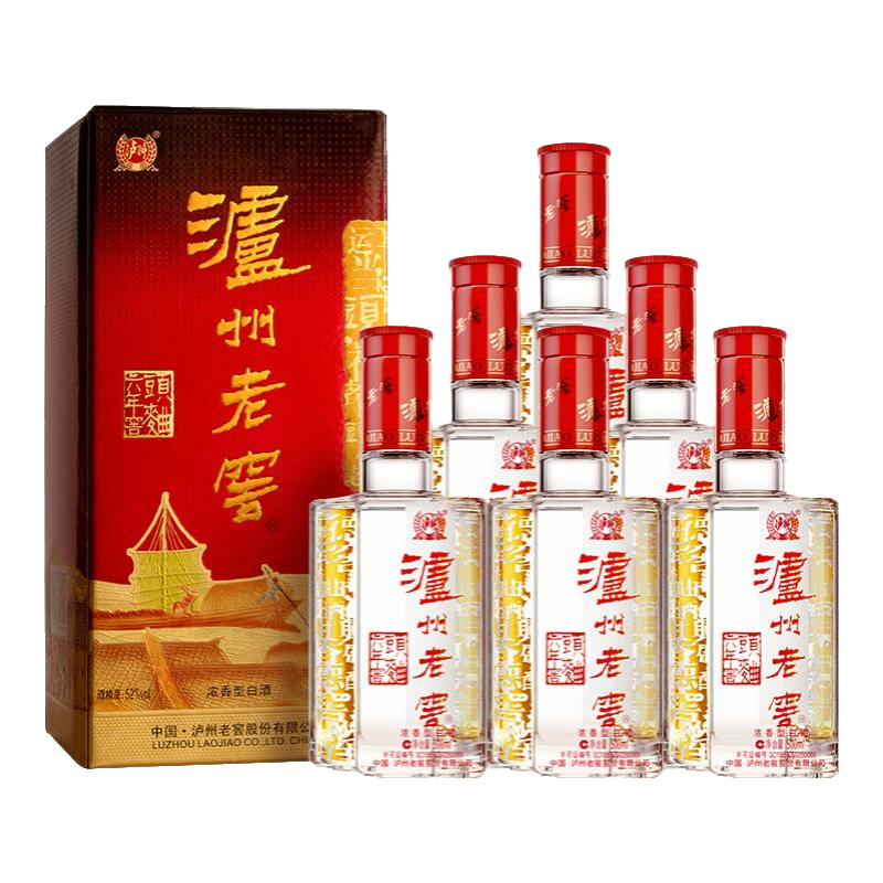 泸州老窖（LUZHOULAOJIAO）六年窖头曲 浓香型白酒 52度 500mL 5瓶 配礼袋