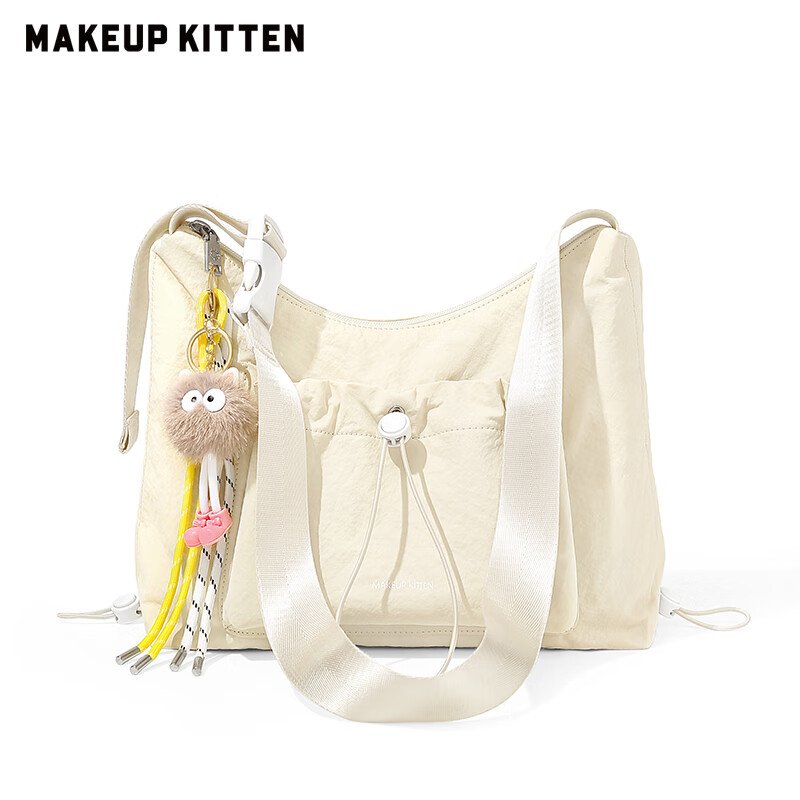 MAKEUP KITTEN斜挎包女2026新款通勤包单肩包学生书包挎包邮差包520情人节礼物 卡其色-中号【赠可爱挂件】