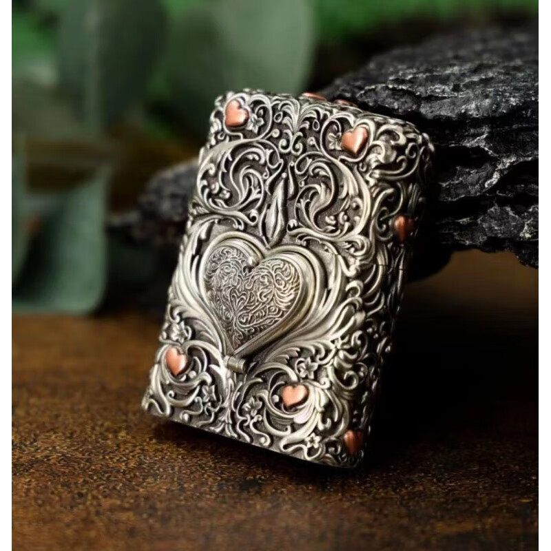 zippo防风打火机复古 心形复古防风创意个性送男友礼物 爱心唐草