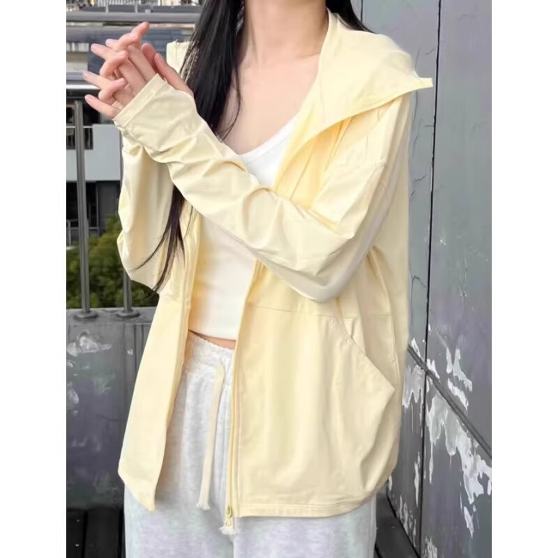 OEING山系防晒衣女骑行服2025新款夏季户外工装冲锋防晒服宽松爬山穿搭 奶黄色【冰丝款】 XL 情侣/大码/开衫/速干/夏款