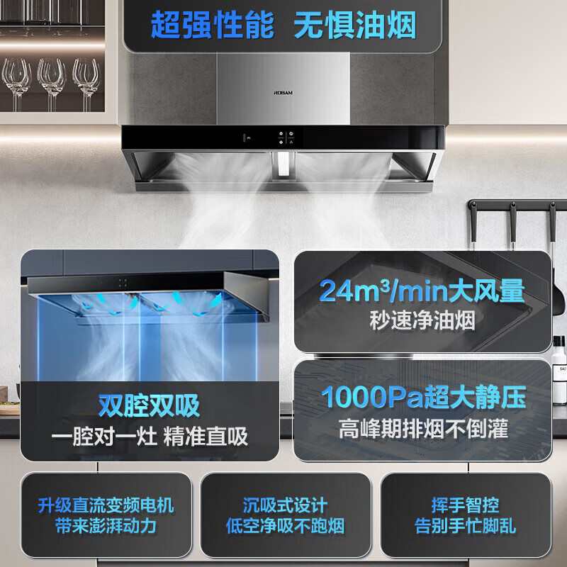 老板（Robam）领航家油烟机 抽油烟机 吸油烟机24风量欧式顶吸式双腔变频  免拆洗单烟机CXW-260-60X6S