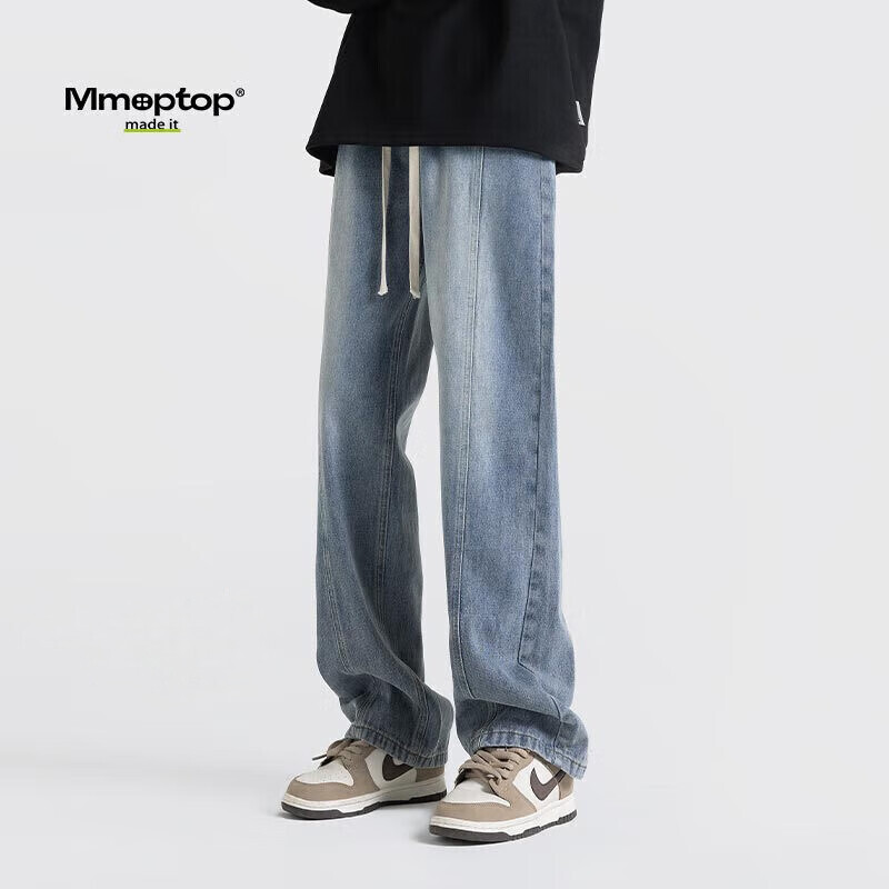 MMOPTOP美式高街水洗牛仔裤男士秋冬季宽松休闲直筒裤GK23044蓝色L
