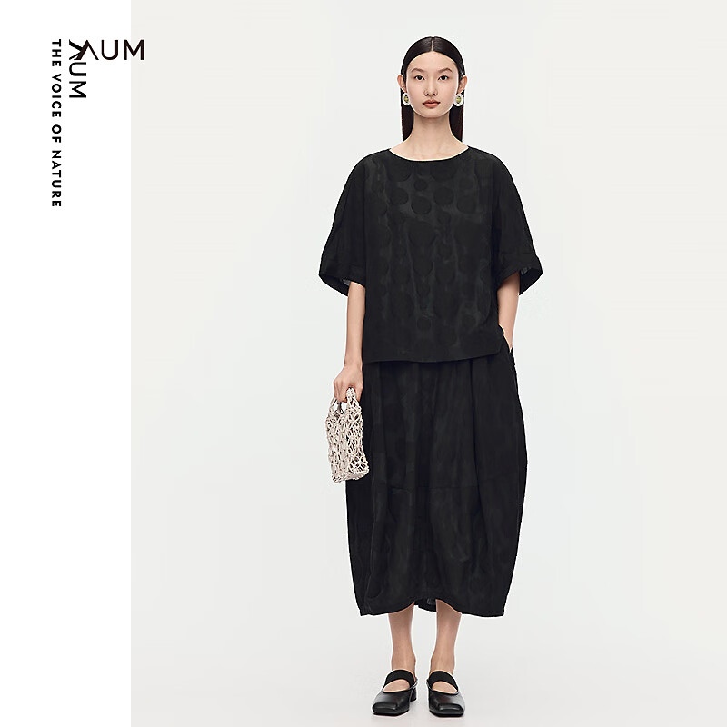 噢姆（AUM）【轻松套装】2025年夏季新款套装裙大波点提花黑色上衣半身裙女 黑色半裙 XL