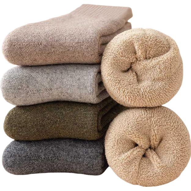 FitonTon4双羊毛袜子男冬季毛圈加绒加厚中筒袜东北保暖长筒袜雪地袜