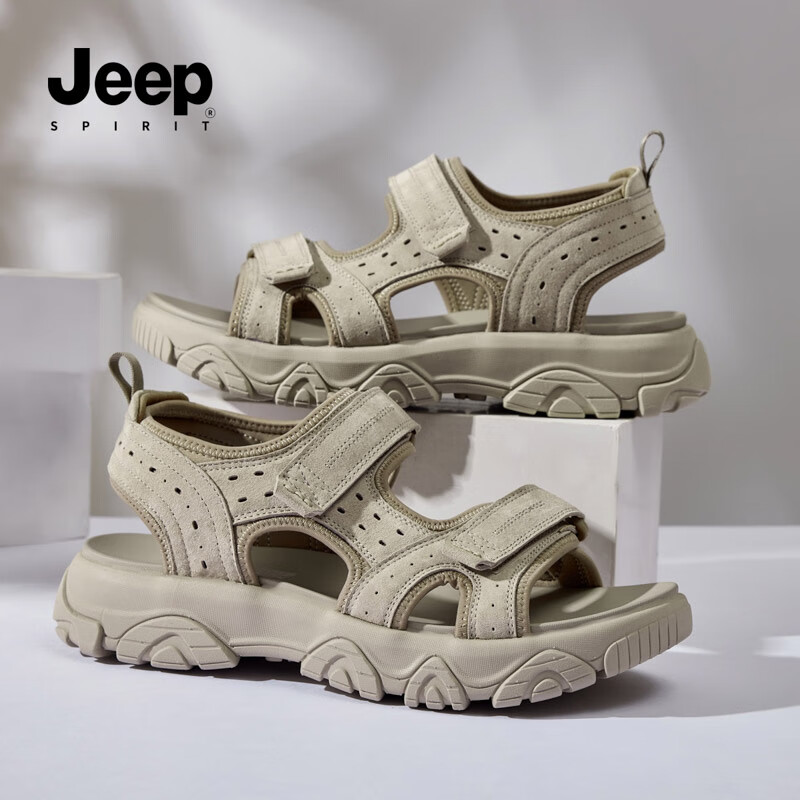 JEEP SPIRIT吉普男士凉鞋男2025新款夏季男生休闲沙滩鞋上班透气运动外穿男鞋 岩沙色 J913930051 39