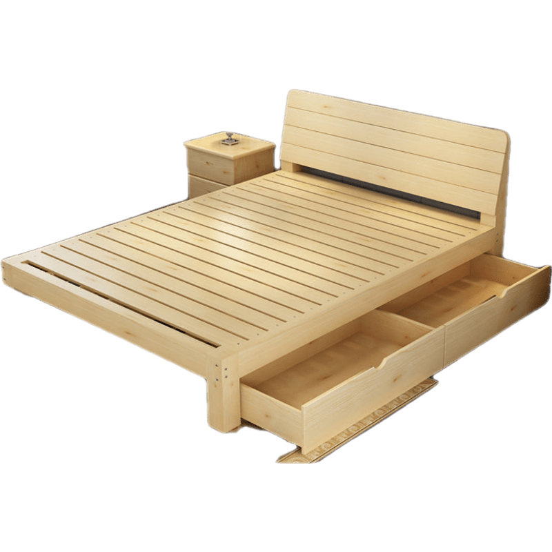 苏购  实木床1.5米松木双人床1.8米经济型现代简约出租房简易1mm单人床 斜靠背款离地30cm高 带抽屉 1200mm*2000mm