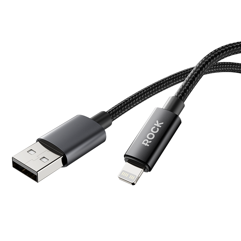 ROCK蘋果充電線數(shù)據(jù)線2.4A快充USBto Lightning適用手機(jī)iPhone14plus/13promax/12/11黑色1米