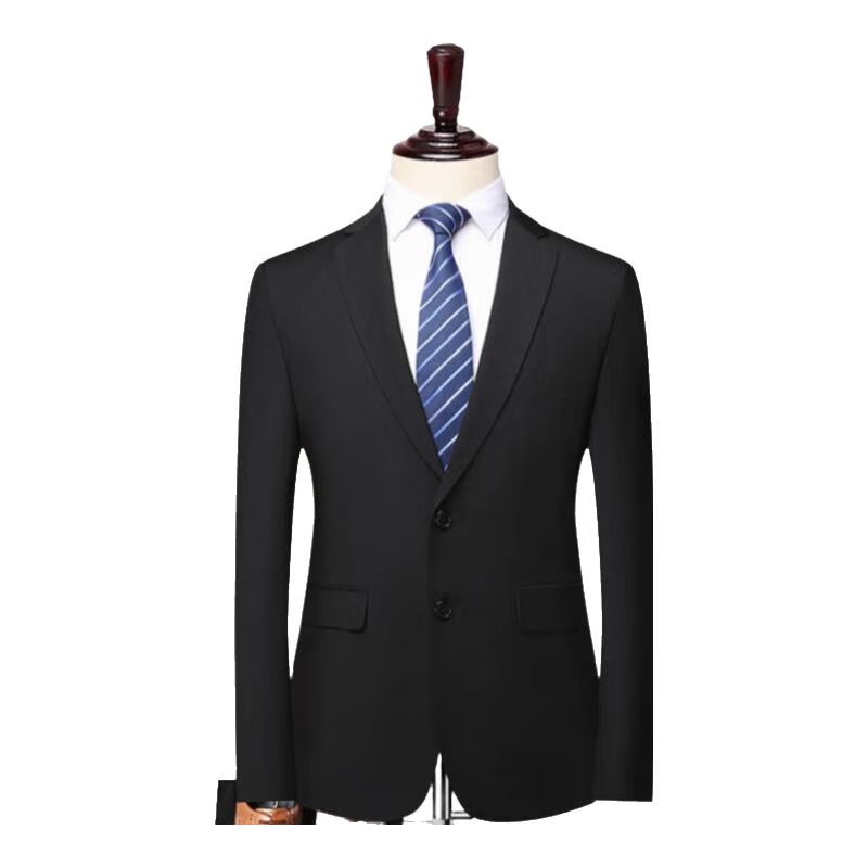羅蒙（ROMON）西服套裝男商務(wù)修身正裝伴郎服新郎服單扣西裝黑色L