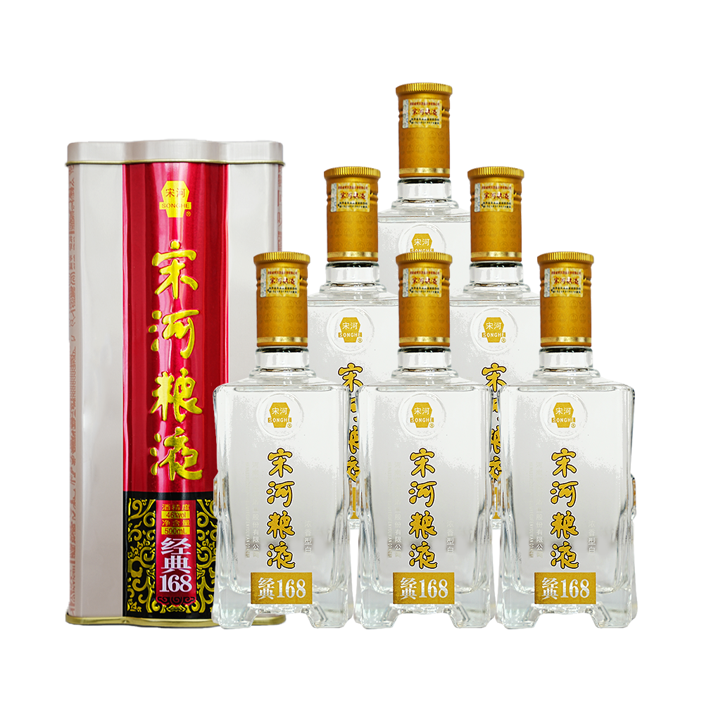 宋河粮液经典168铁盒浓香型白酒50度500ml纯粮酒口粮酒老酒中秋送礼酒 50%vol 500mL 6瓶 整箱装经典168铁盒