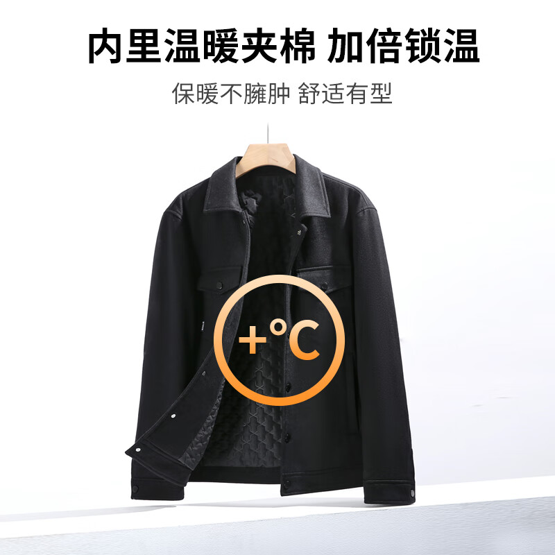 才子(TRIES)【羊毛混纺】男士毛呢棉服工装多口袋秋冬棉衣保暖夹棉外套上衣 黑色 2XL (180/96A)